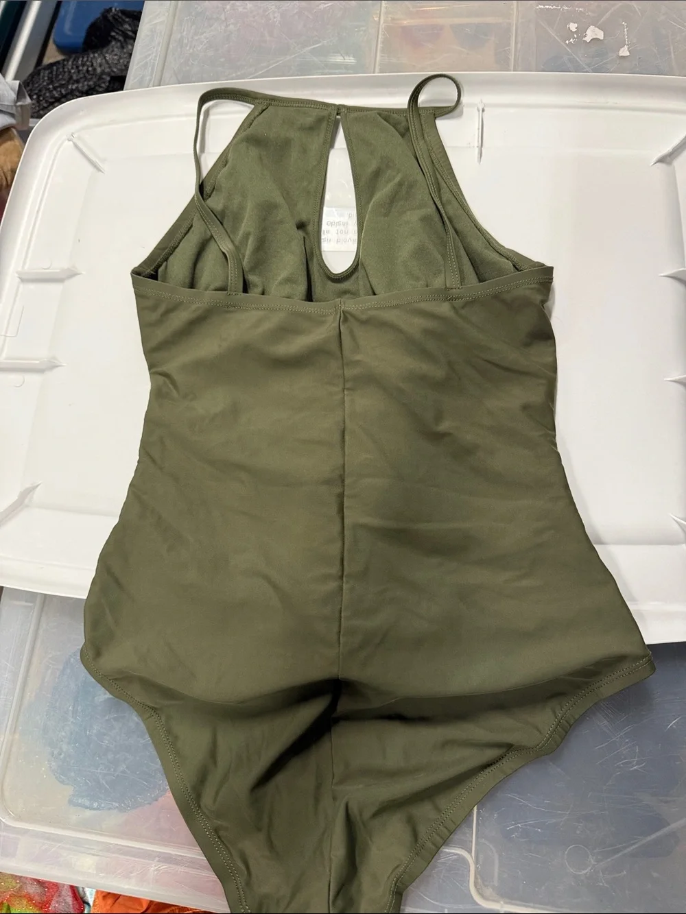 Ellen Tracy Olive Green Ruched One-Piece Swim Bodysuit